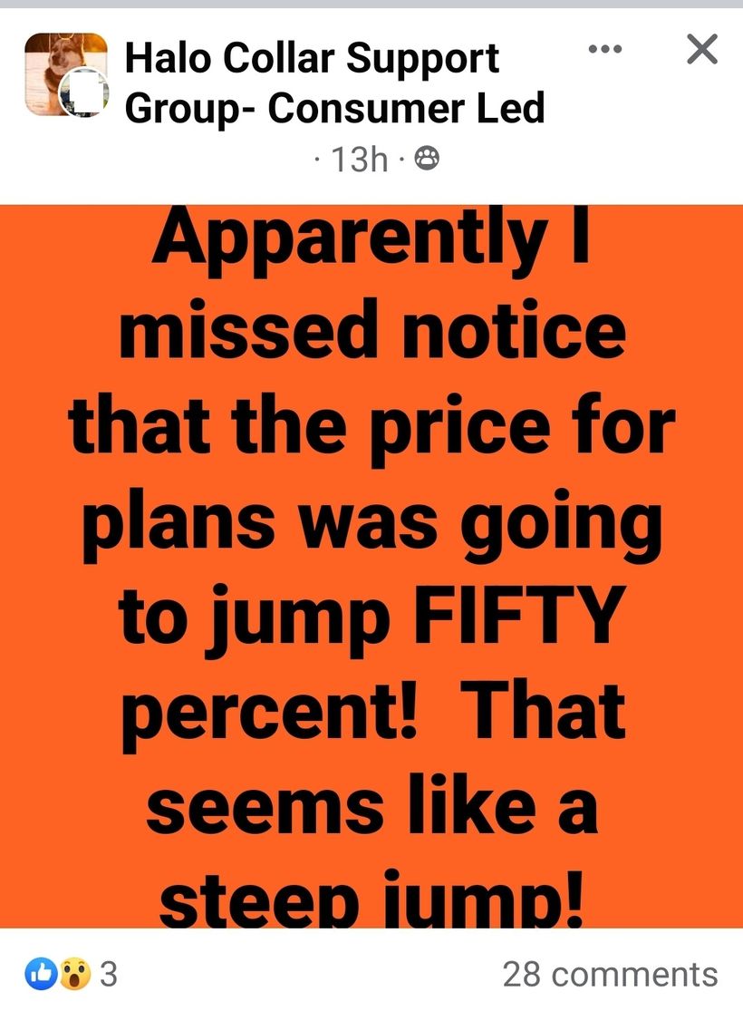 GPS collar owner reporting a fifty percent increase in the subscription plan price